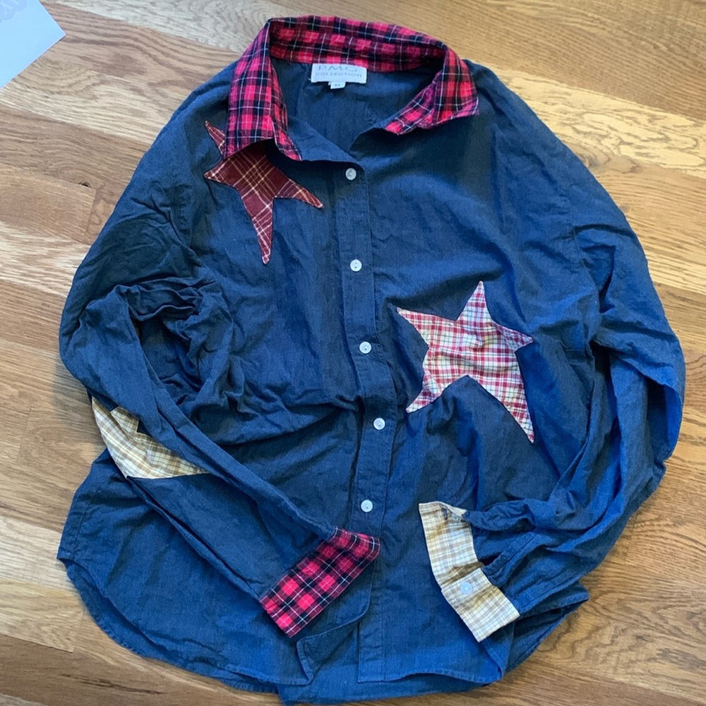 Vintage 90s cotton Americana patriotic quilted star button up